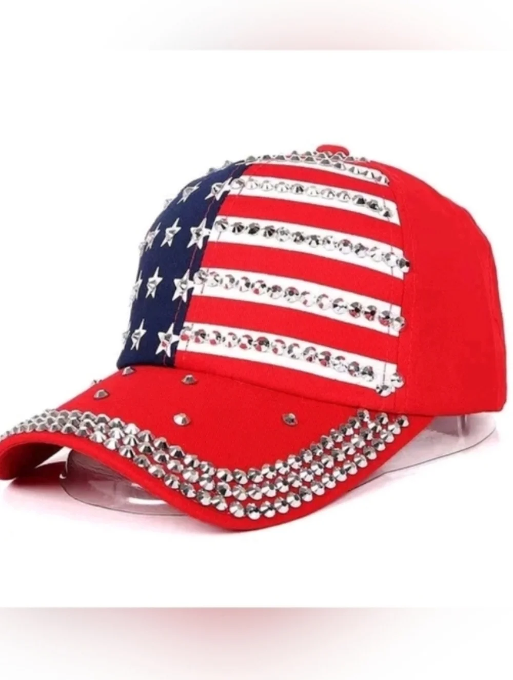 Embellished American Flag Baseball Cap - Red